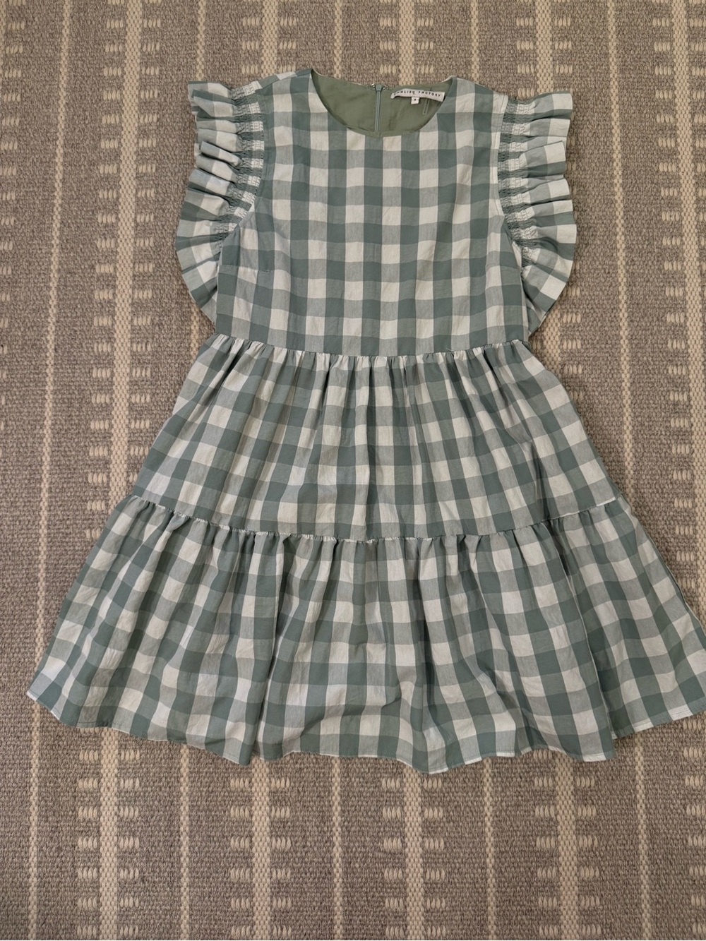 English Factory Sage Green Gingham Tiered Dress